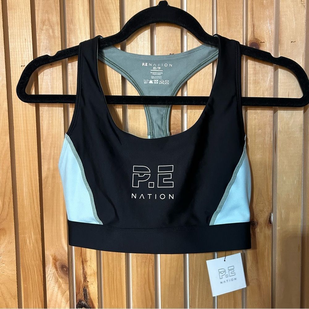 P.E Nation Accelerate Racerback Sports Bra Black Blue Size XS Workout Running